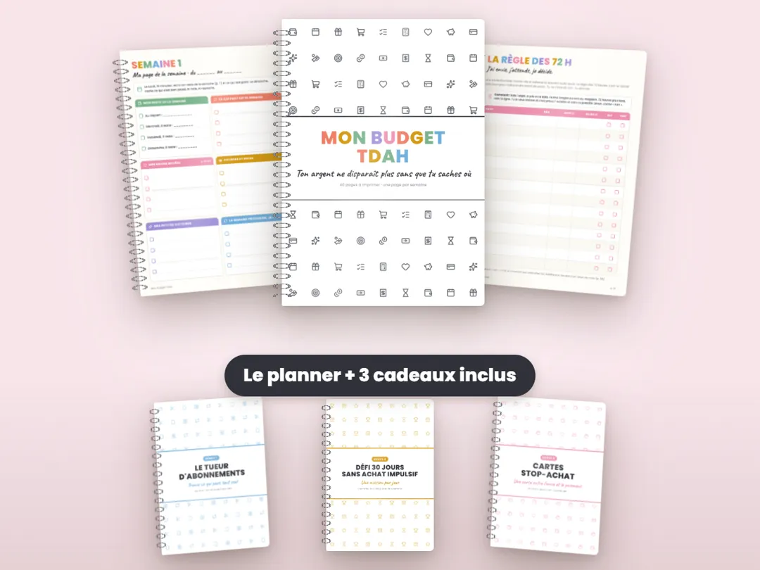 Mon Budget TDAH : la couverture et les 3 cadeaux inclus